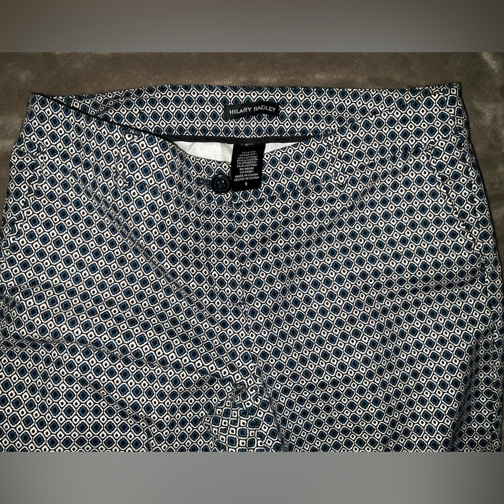 Hilary Radley Blue Black Geometric Ankle Pants 10‎